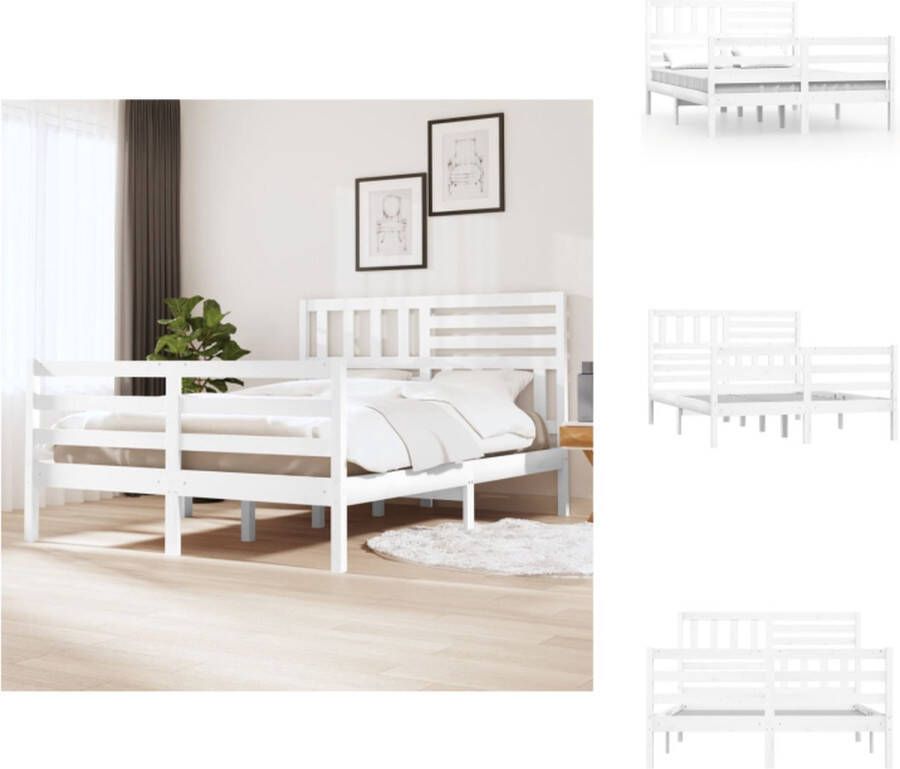 VidaXL Bedframe Bedframes Tweepersoonsbed Bed Bedframe massief hout wit 135x190 cm - Foto 2