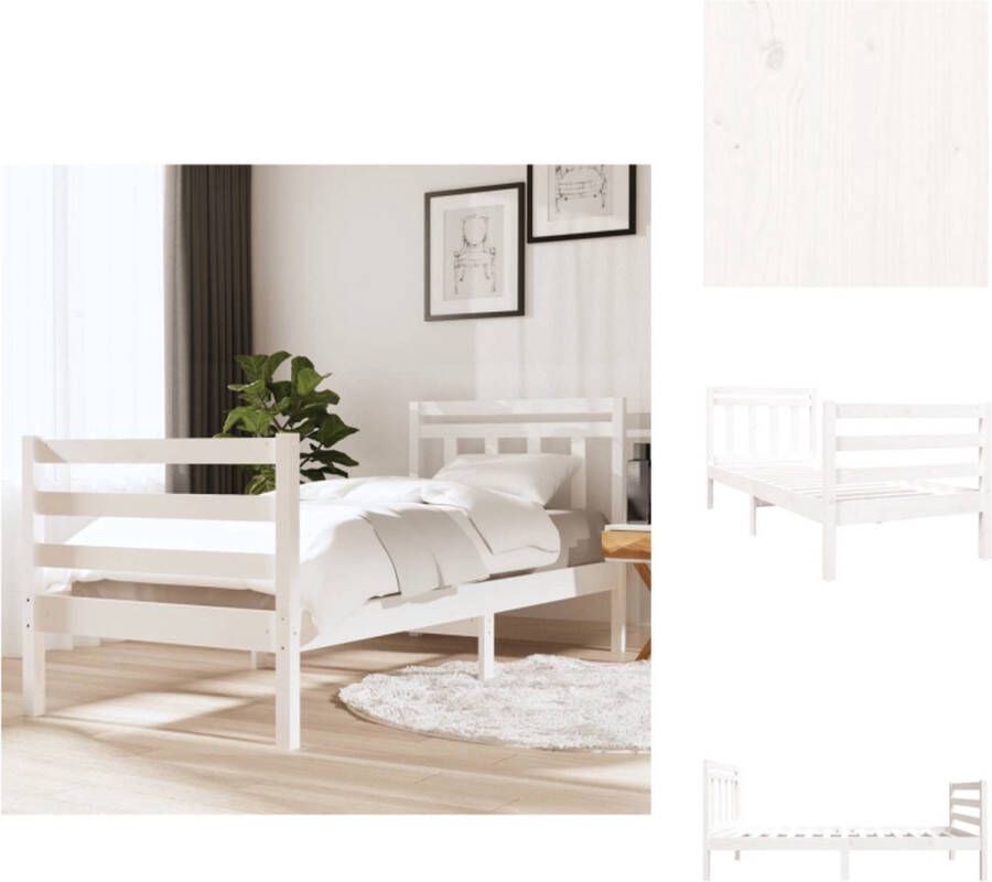 VidaXL Bedframe Wit Grenenhout 195.5 x 96 x 100 cm Geschikt voor 90 x 190 cm matras Montage vereist Bed