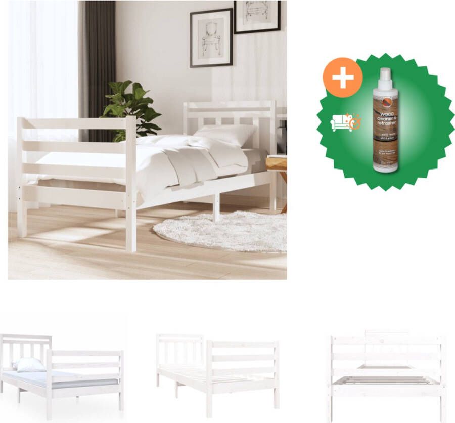 VidaXL Houten Bedframe Eenpersoonsbed 195.5 x 93.5 x 69.5 cm Hoogwaardig massief grenenhout Stabiel en comfortabel Wit Montage vereist Geschikt voor matras van 90 x 190 cm (niet inbegrepen) Bed Inclusief Houtreiniger en verfrisser