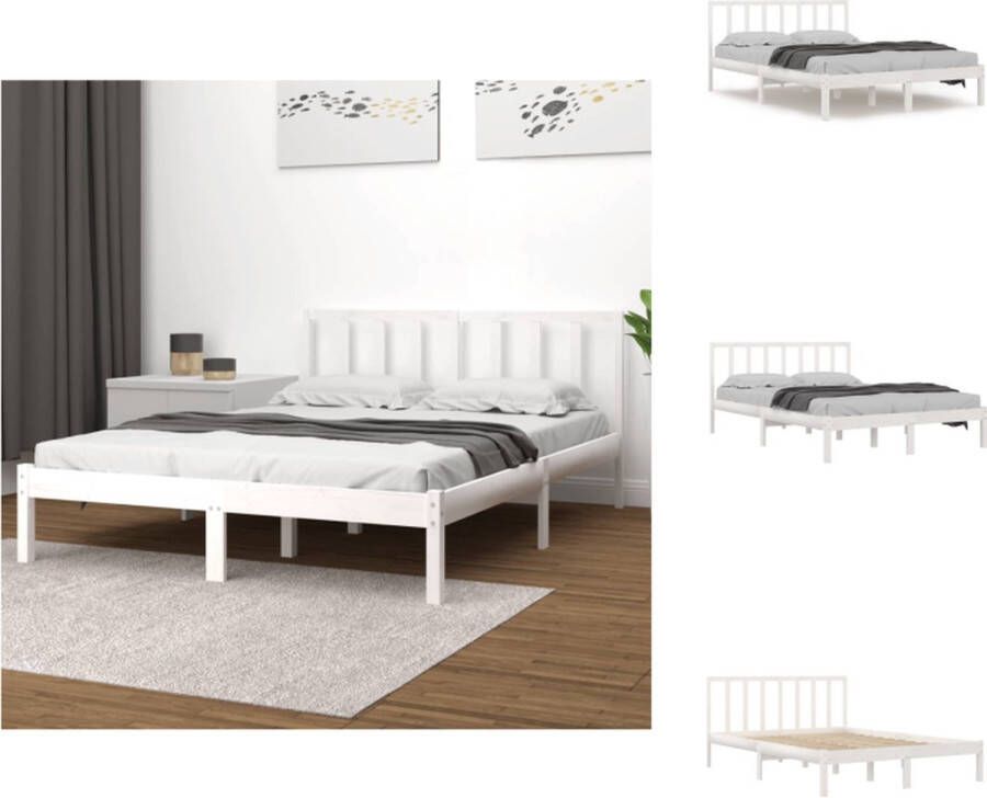 VidaXL Bedframe Wit Grenenhout 205.5 x 146 x 100 cm 140 x 200 cm Stabiel en comfortabel Bed