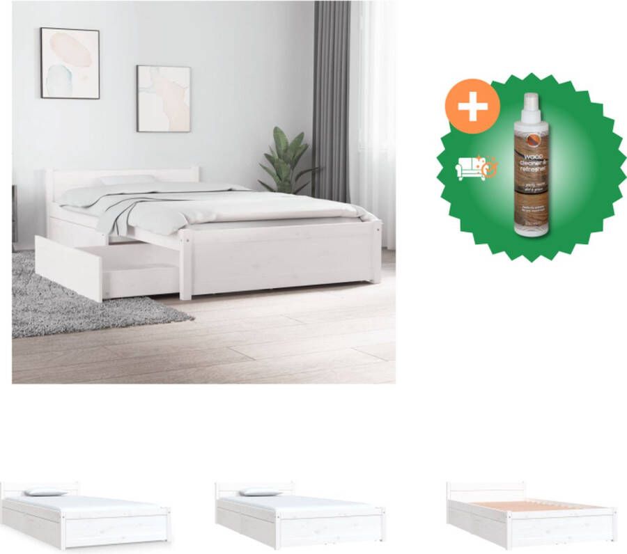 VidaXL Bedframe Grenenhout Opbergfunctie 205.5 x 95.5 x 31 cm Wit Bed Inclusief Houtreiniger en verfrisser - Foto 2