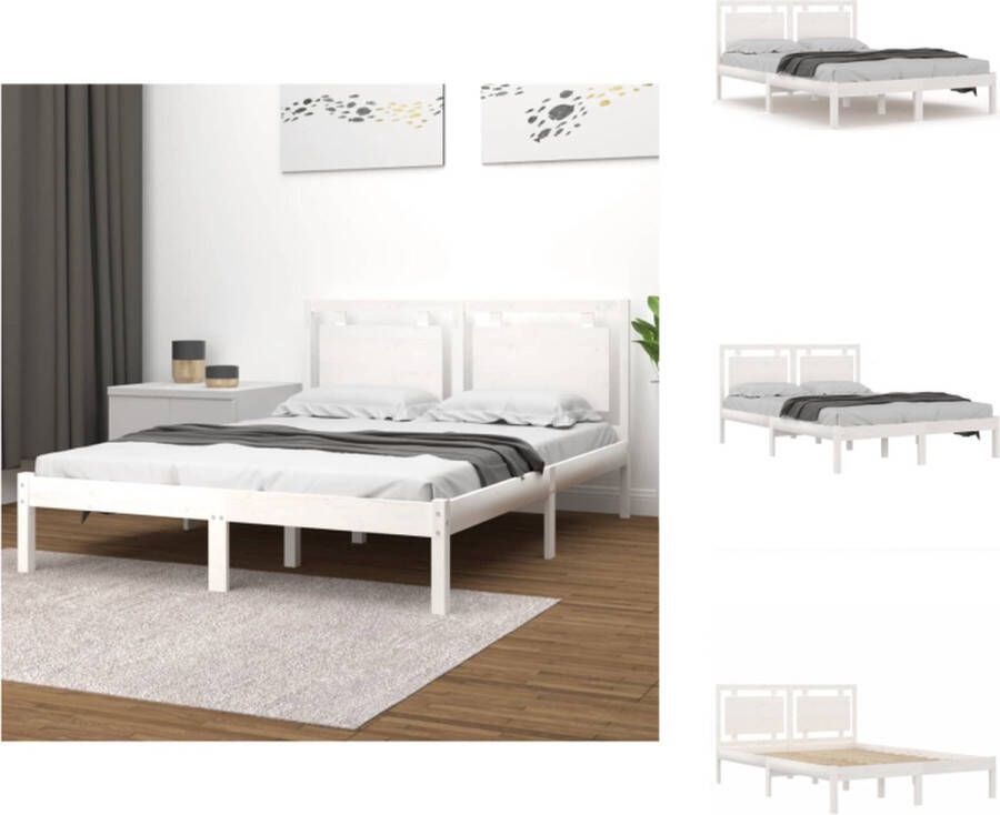 VidaXL Bedframe Wit Grenenhout Multiplex lattenbodem 205.5 x 145.5 x 31 cm 140 x 200 cm Montage vereist 1 x bedframe 1 x hoofdeind Bed