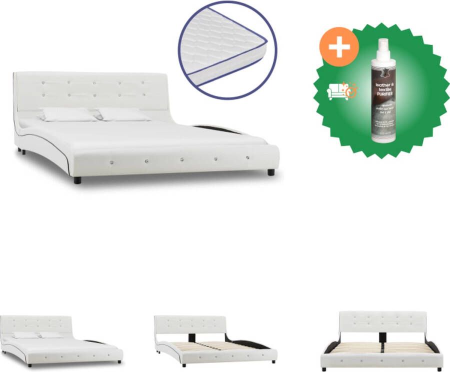 VidaXL Bedframe Wit IJzeren frame 223 x 145 x 69.5 cm Traagschuim matras Wit 200 x 140 x 17 cm 5 lagen Bed Inclusief Reiniger
