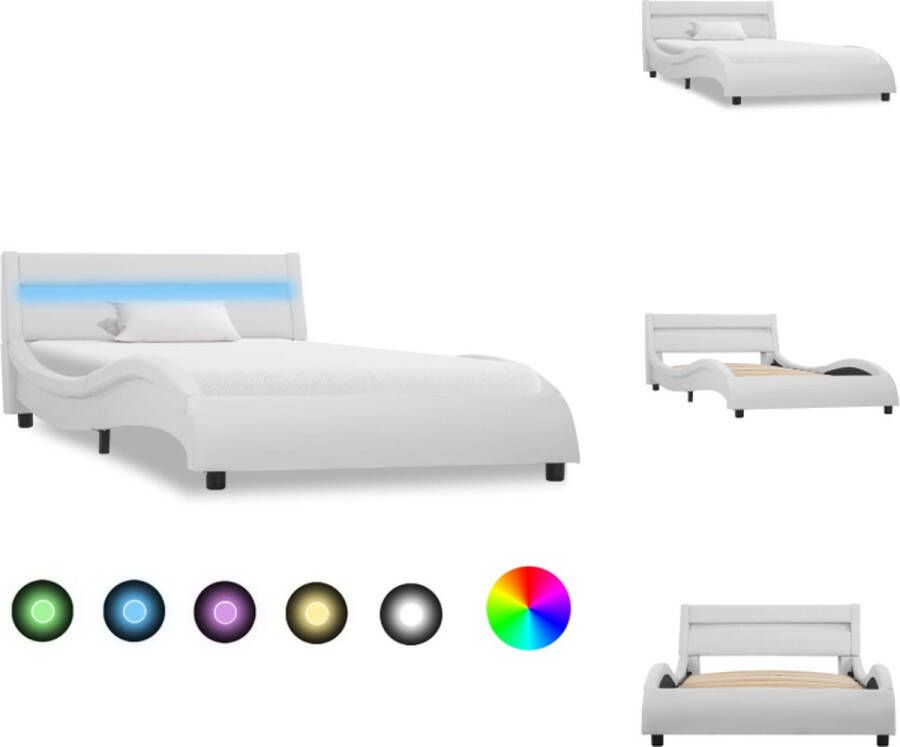 vidaXL Bedframe Wit Kunstleren bekleding 225 x 110 x 57 cm LED-strip 100 cm Bed