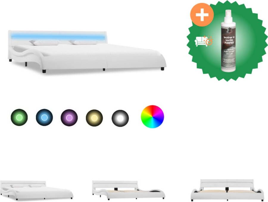 VidaXL Bedframe Wit Kunstleren bekleding 225 x 190 x 57 cm (L x B x H) Geschikt voor matras van 180 x 200 cm Inclusief LED-strip Bed Inclusief Reiniger