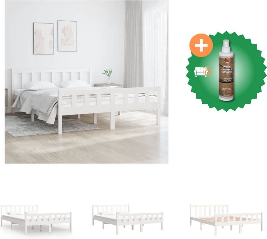 VidaXL Bedframe Wit Massief grenenhout 195.5 x 145.5 x 69.5 cm Bed Inclusief Houtreiniger en verfrisser