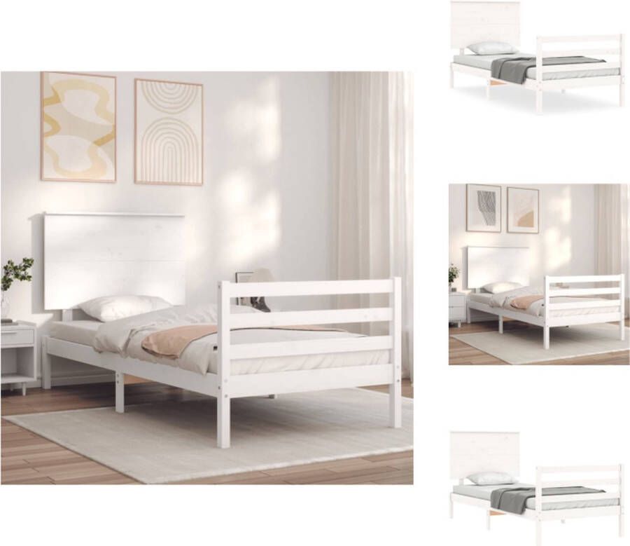 VidaXL Bedframe Wit Massief Grenenhout 205.5 x 95.5 x 82.5 cm Geschikt voor 90 x 200 cm matras Montage vereist Bed