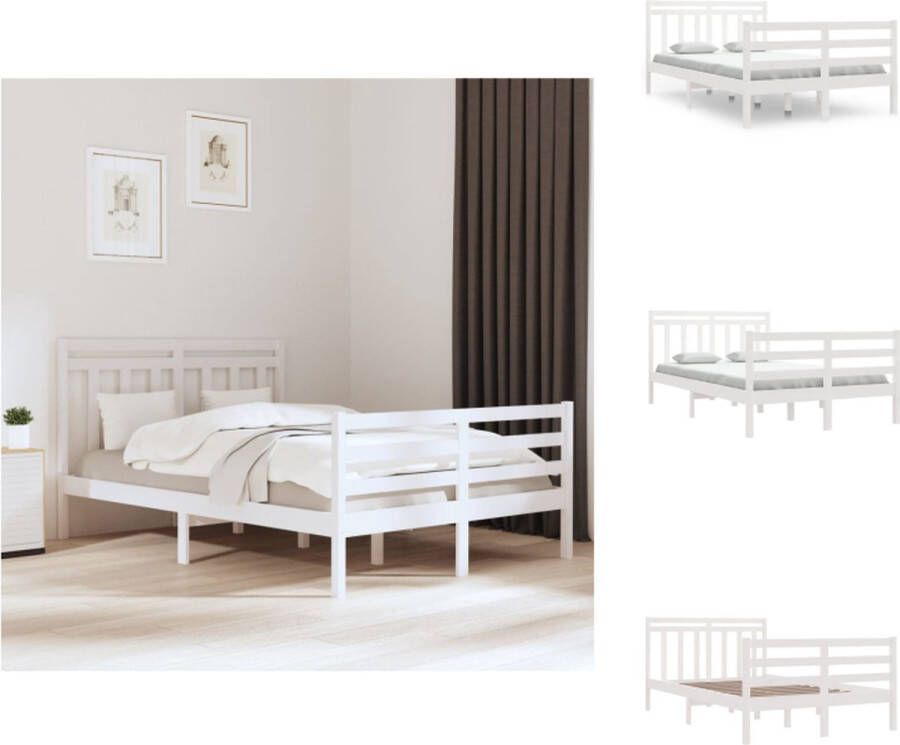 VidaXL Bedframe Wit Massief Grenenhout Multiplex Lattenbodem 205.5 x 125.5 x 69.5 cm 120 x 200 cm Bed