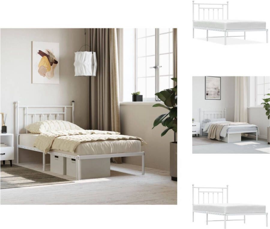 vidaXL Bedframe Wit Metalen Constructie Metalen Latten Extra Opbergruimte Comfortabele Ondersteuning Bed