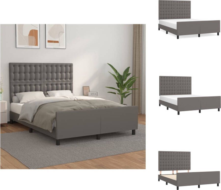 VidaXL Bedframe Kunstleer Verstelbaar hoofdeinde Stabiele poten Multiplex lattenbodem Comfortabele ondersteuning Grijs 203x146x118 128cm Bed - Foto 3