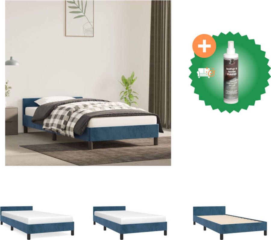 VidaXL Bedframe Zacht Fluweel Donkerblauw 193 x 93 x 50 cm Ondersteunende poten Multiplex lattenbodem Bed Inclusief Reiniger