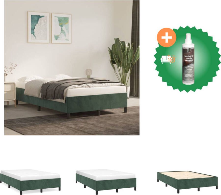 VidaXL Bedframe Zacht fluweel Donkergroen 203 x 123 x 35 cm Multiplex lattenbodem Bed Inclusief Reiniger