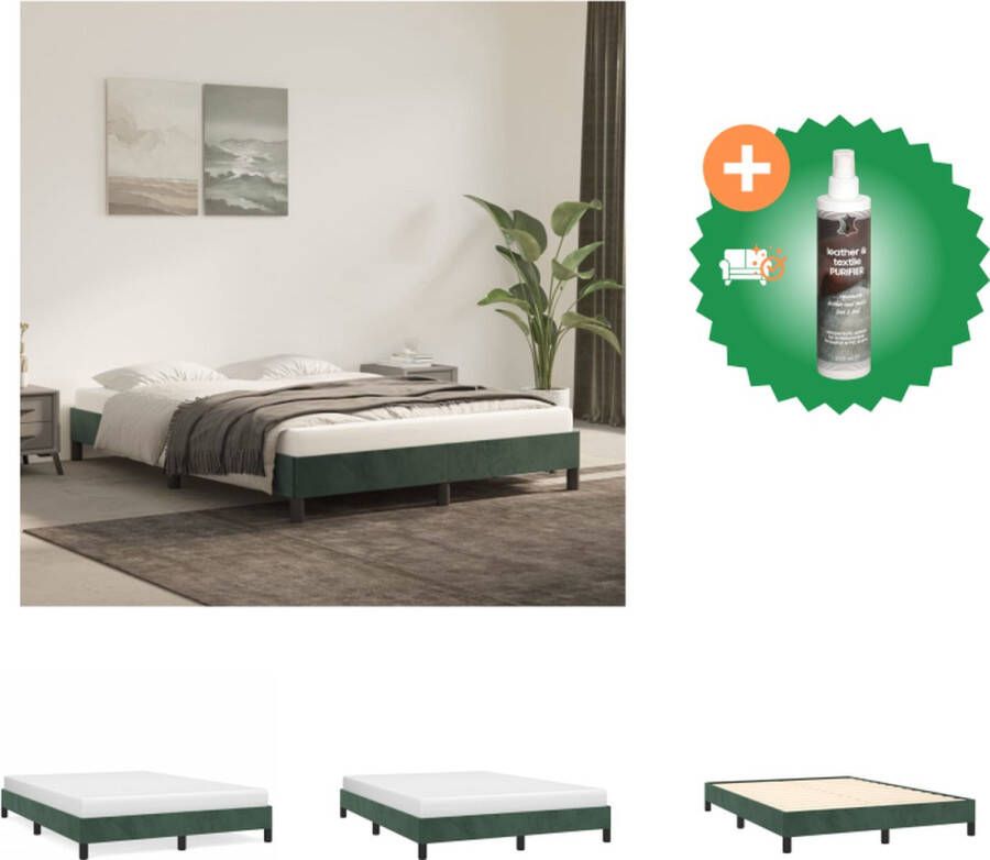VidaXL Bedframe Zacht fluweel Donkergroen Multiplex lattenbodem 193 x 143 x 25 cm Bed Inclusief Reiniger