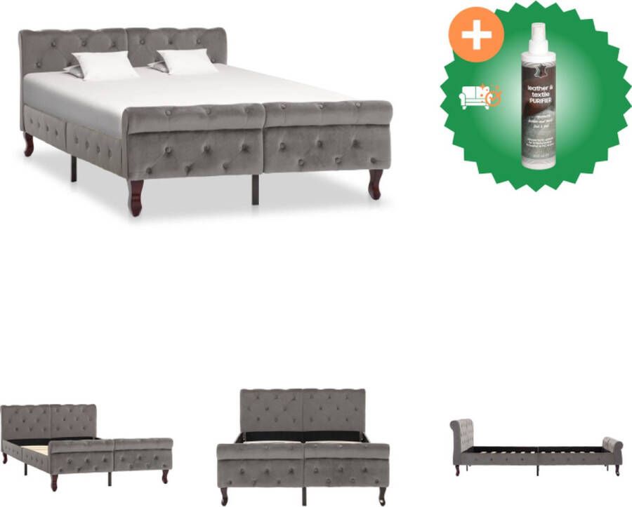 VidaXL Bedframe Zacht Fluweel Grijs 226 x 126.5 x 74 cm Gerecycled schuim Bed Inclusief Reiniger