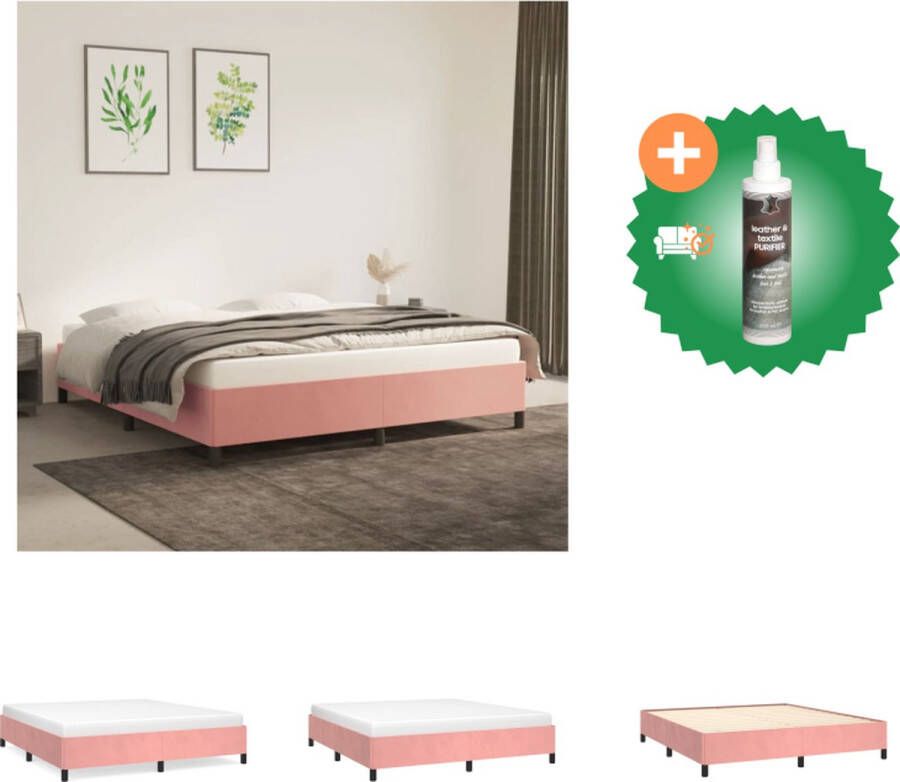VidaXL Bedframe Zacht fluweel Ondersteunende poten Multiplex lattenbodem Roze 203 x 163 x 35 cm Geschikte matras- 160 x 200 cm Bed Inclusief Reiniger