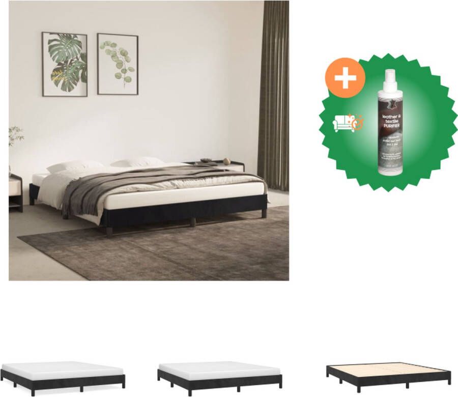 VidaXL Bedframe Zacht fluweel Ondersteunende poten Multiplex lattenbodem Zwart 203 x 183 x 25 cm Geschikt voor matras 180 x 200 cm Bed Inclusief Reiniger
