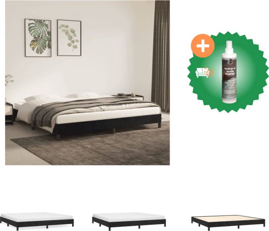 VidaXL Bedframe Zacht fluweel Ondersteunende poten Multiplex lattenbodem Zwart 203 x 203 x 25 cm Geschikte matras 200 x 200 cm Bed Inclusief Reiniger