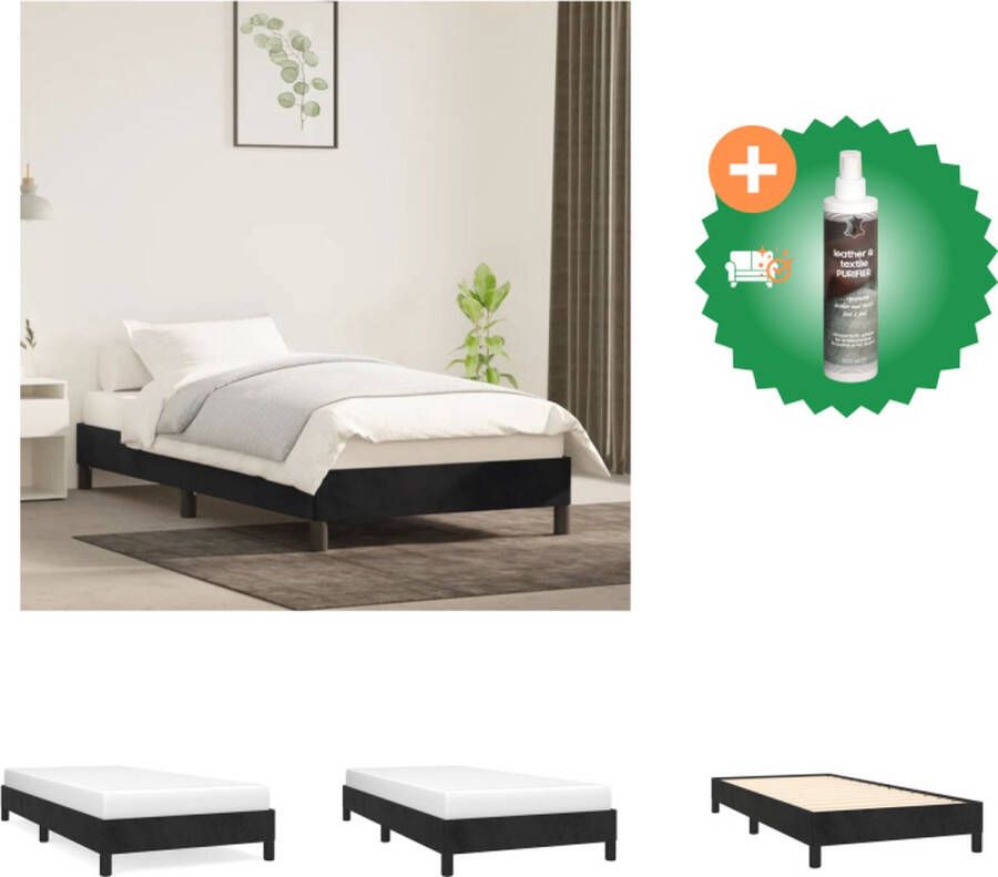 VidaXL Bedframe Zacht fluweel Ondersteunende poten Multiplex lattenbodem Zwart 203 x 93 x 25 cm Bed Inclusief Reiniger
