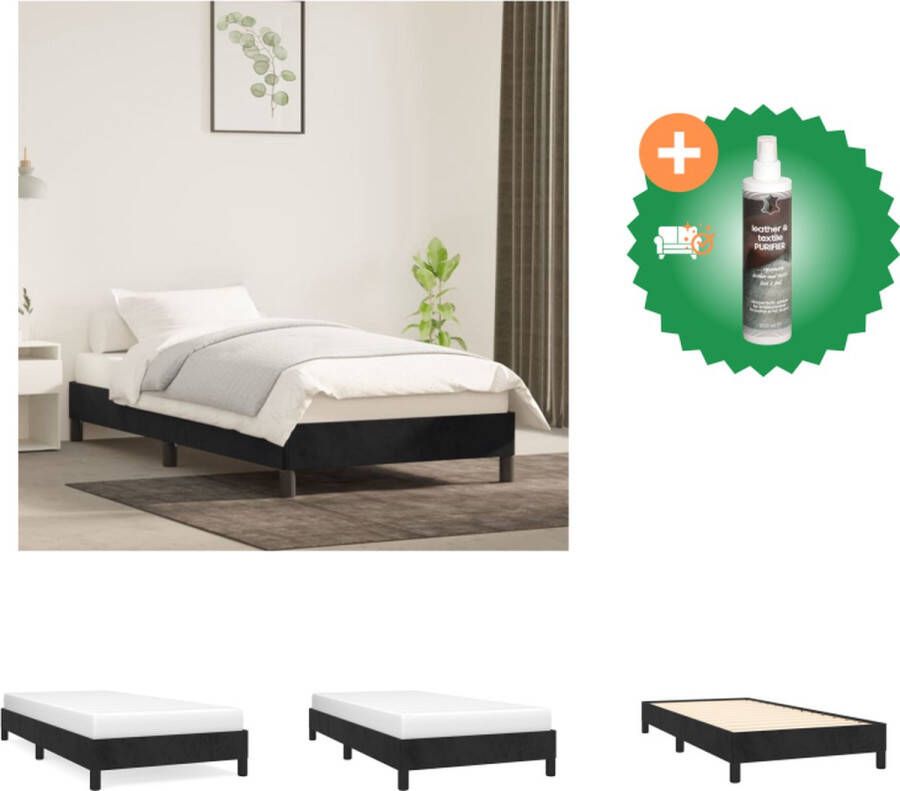 VidaXL Bedframe Zacht fluweel Ondersteunende poten Multiplex lattenbodem Zwart 203x103x25 cm Geschikt voor 100x200 cm matras Bed Inclusief Reiniger