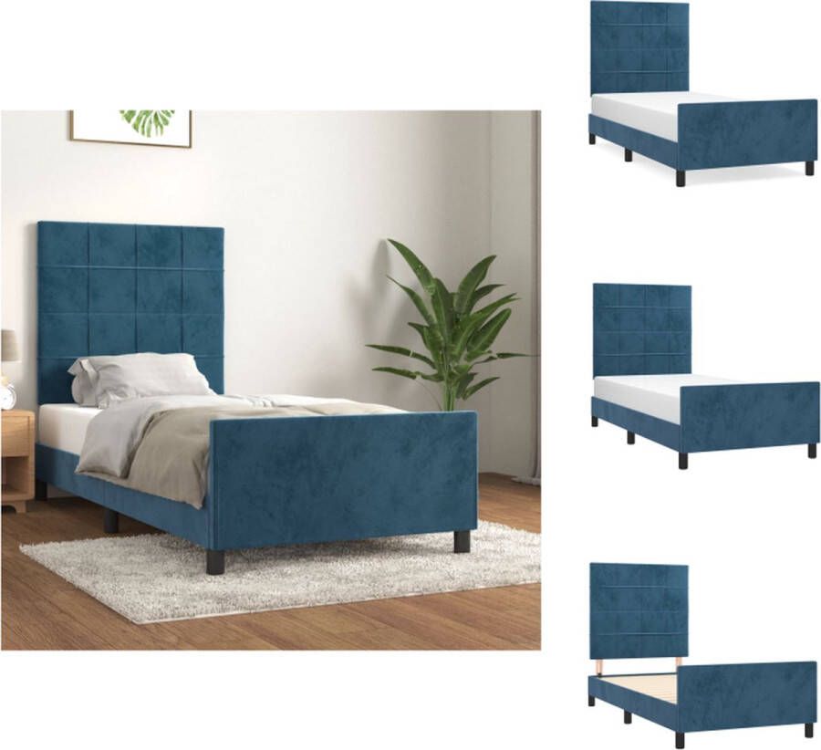 VidaXL Bedframe Zacht fluweel Verstelbare hoogte Multiplex lattenbodem Comfortabele ondersteuning Donkerblauw 203 x 93 x 118 128 cm Bed