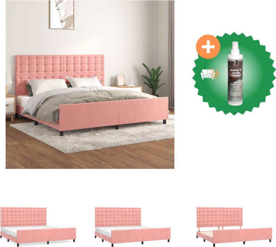 VidaXL Bedframe Zacht fluweel Verstelbare hoogte Ondersteunende poten Multiplex lattenbodem Comfortabele ondersteuning Roze 203x206x118 128 cm Bed Inclusief Reiniger