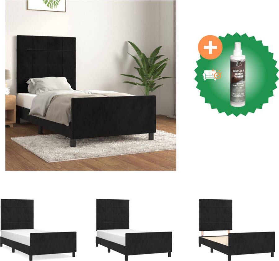 VidaXL Bedframe Zacht fluwelen Verstelbare hoogte Ondersteunende poten Multiplex lattenbodem Comfortabele ondersteuning Kleur- Zwart Afmetingen- 193x93x118 128cm Geschikte matras- 90x190cm Bed Inclusief Reiniger