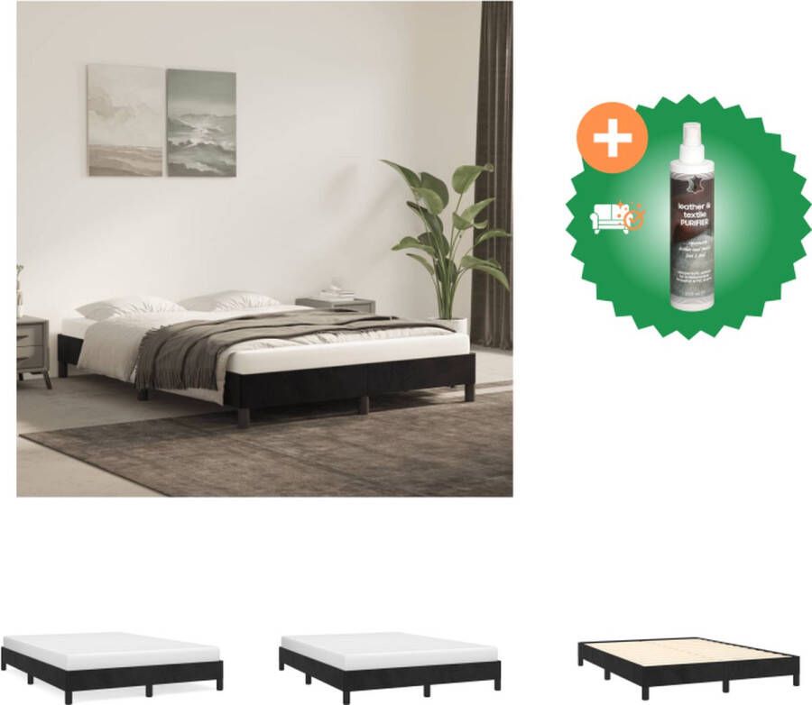 VidaXL Bedframe Zacht fluwelen zwart bedframe 193x143x25 cm Multiplex lattenbodem Bed Inclusief Reiniger - Foto 2
