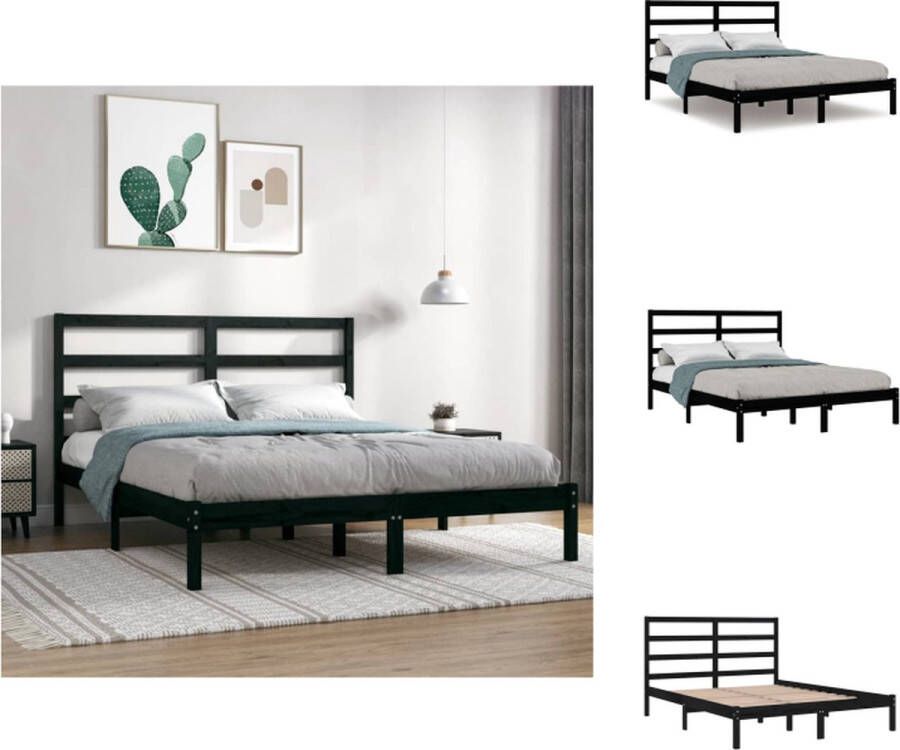 vidaXL Bedframe Zwart 140 x 200 cm Massief grenenhout Multiplex lattenbodem 205.5 x 146 x 100 cm Bed