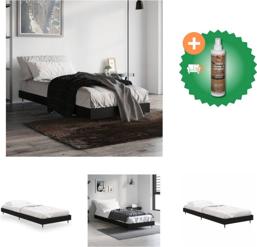 VidaXL Bedframe Zwart 193 x 78 x 20 cm Hoge Kwaliteit Hout Metalen Poten Multiplex Lattenbodem Bed Inclusief Houtreiniger en verfrisser