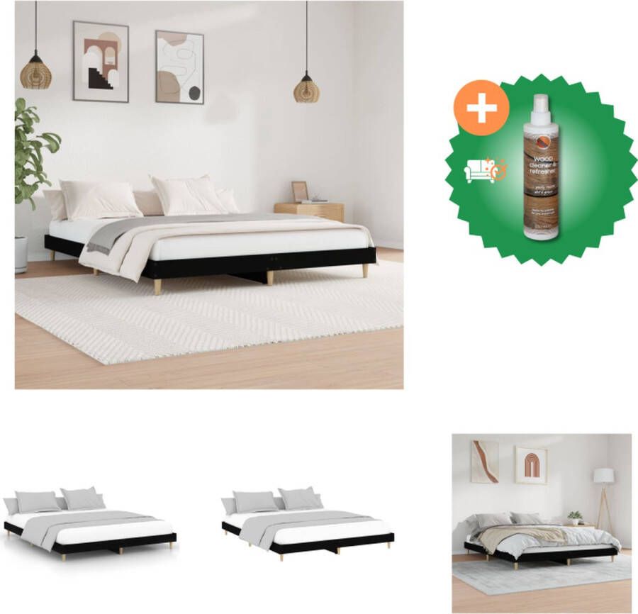 VidaXL Bedframe Zwart 203 x 143 x 20 cm Stevige poten Multiplex lattenbodem Duurzaam hout Bed Inclusief Houtreiniger en verfrisser