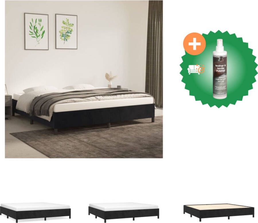 VidaXL Bedframe Zwart 203 x 203 x 35 cm Geschikt voor matras 200 x 200 cm Fluweel stof Ondersteunende poten Multiplex lattenbodem Bed Inclusief Reiniger