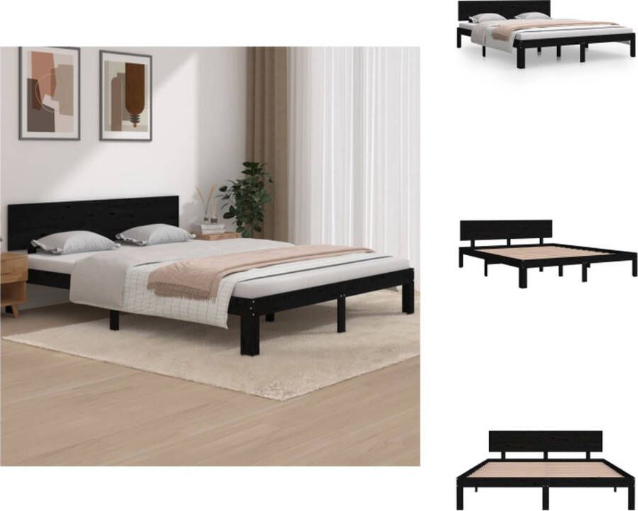 VidaXL Bedframe Zwart 205.5 x 163.5 x 69.5 cm Massief grenenhout Multiplex lattenbodem Bed