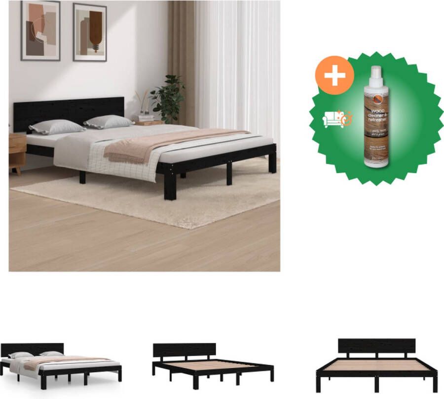 VidaXL Bedframe Zwart 205.5 x 163.5 x 69.5 cm Massief grenenhout Multiplex lattenbodem Bed Inclusief Houtreiniger en verfrisser