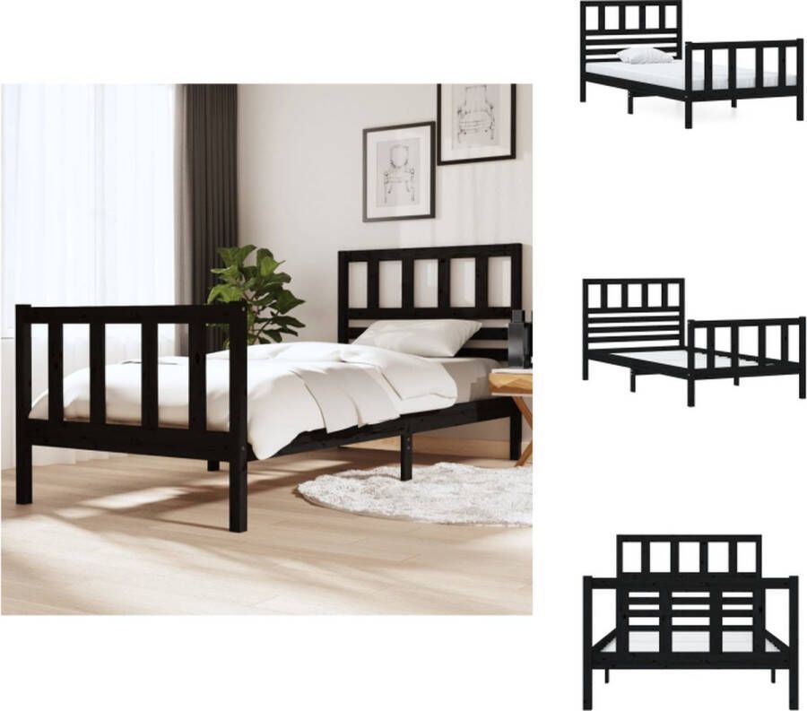 VidaXL Bedframe Zwart 205.5 x 96 x 100 cm (L x B x H) Geschikte matras- 90 x 200 cm (B x L) Massief grenenhout Bed - Foto 3