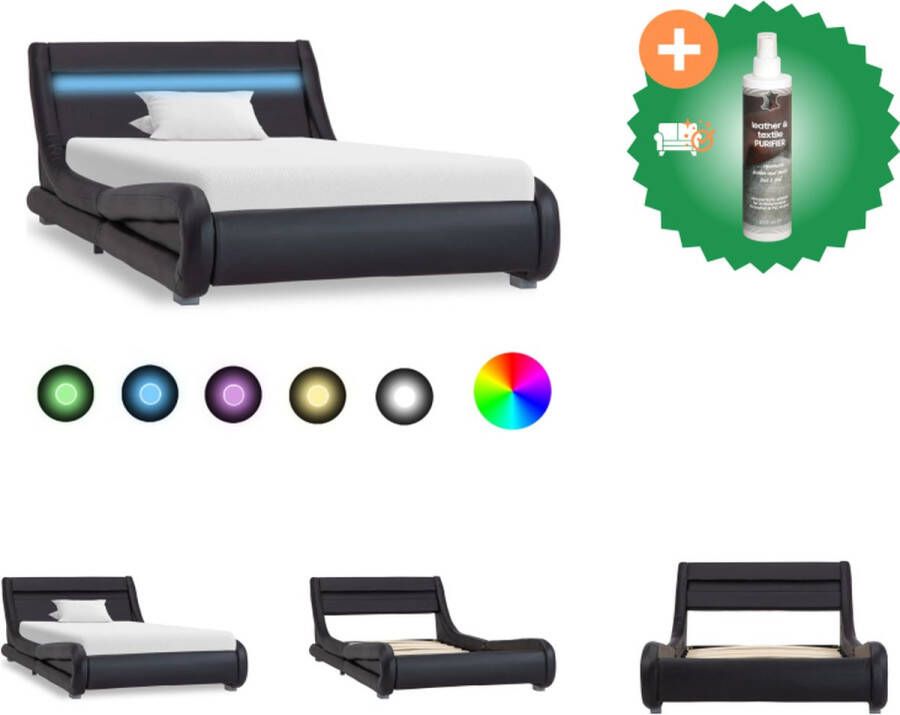 VidaXL Bedframe Zwart 217 x 115 x 60 cm Kunstleren bekleding Gepoedercoat stalen frame Houten lattenbodem Geschikt voor 100 x 200 cm matras Incl LED-strip en afstandsbediening USB-aansluiting Bed Inclusief Reiniger