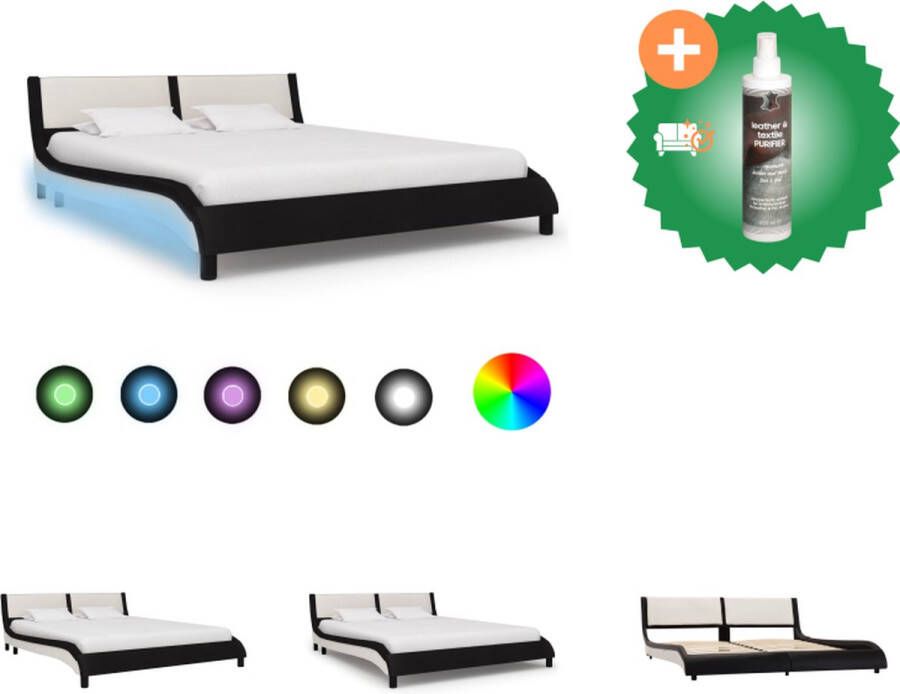 VidaXL Bedframe Zwart en wit 229 x 170 x 68 cm Geschikt voor matras 160 x 200 cm Met comfortabel hoofdeinde LED-strip Bed Inclusief Reiniger