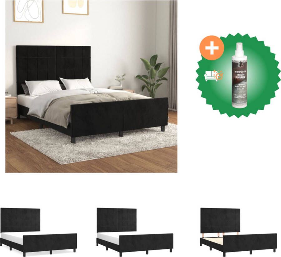 VidaXL Bedframe Zwart Fluweel Verstelbare Hoogte Ondersteunende Poten Multiplex Lattenbodem Comfortabele Ondersteuning 193x146x118 128cm Bed Inclusief Reiniger