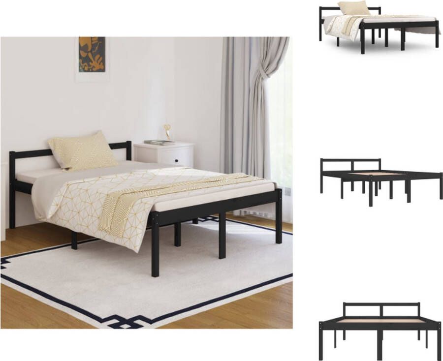 VidaXL Bedframe Bedframes Seniorenbed Bed Seniorenbed massief grenenhout zwart 135x190 cm - Foto 2