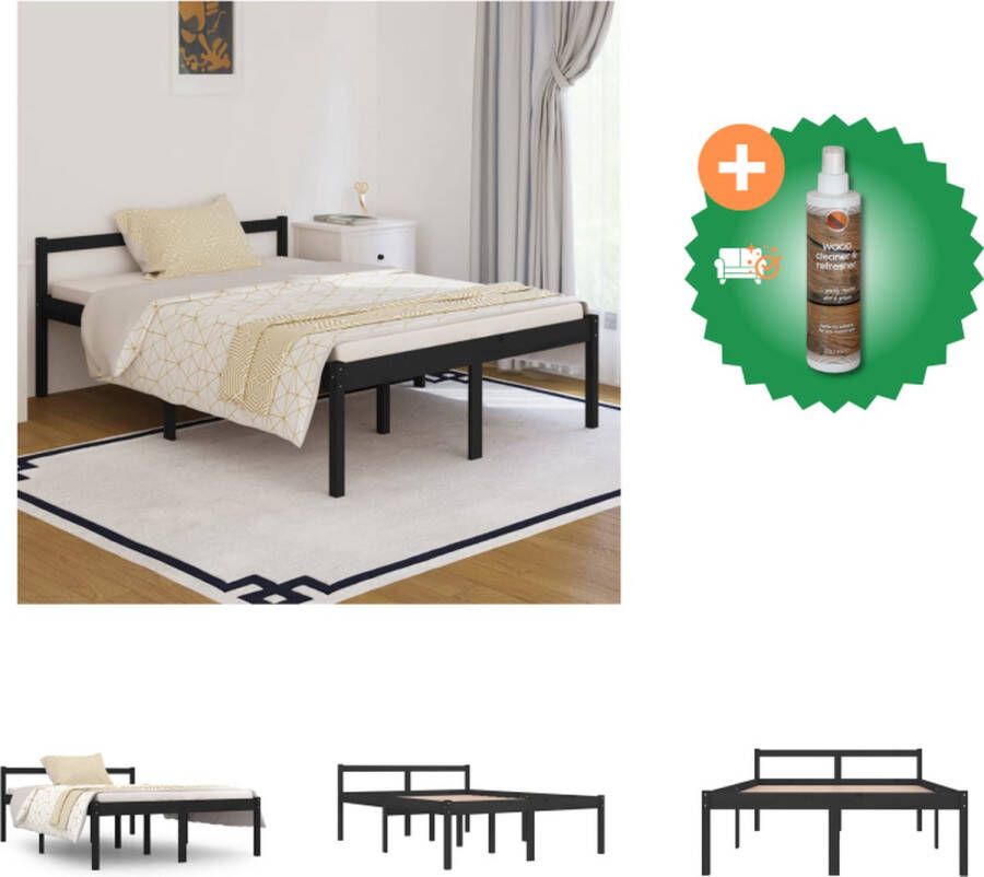 VidaXL Bedframe Zwart Grenenhout 195.5x140.5x70.5cm 135x190cm Multiplex lattenbodem Bed Inclusief Houtreiniger en verfrisser - Foto 2