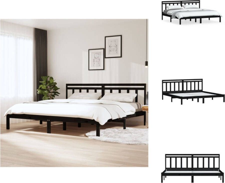 VidaXL Bedframe Zwart Grenenhout 205.5 x 206 x 100 cm Geschikt voor 200 x 200 cm Matras Bed