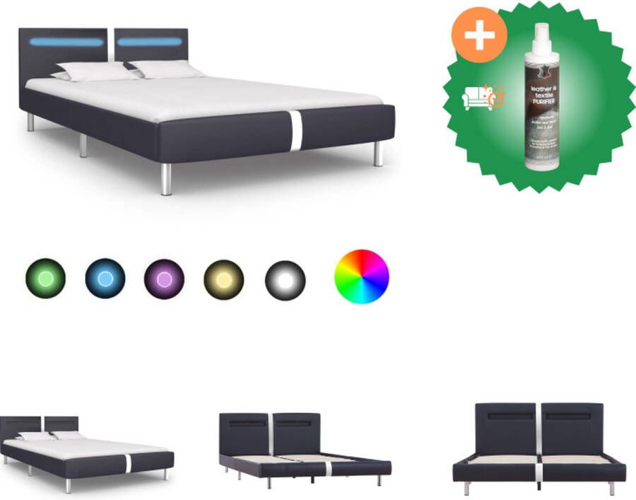 VidaXL Bedframe Zwart Hout en staal 211 x 145 x 70 cm LED-strip Bed Inclusief Reiniger - Foto 2