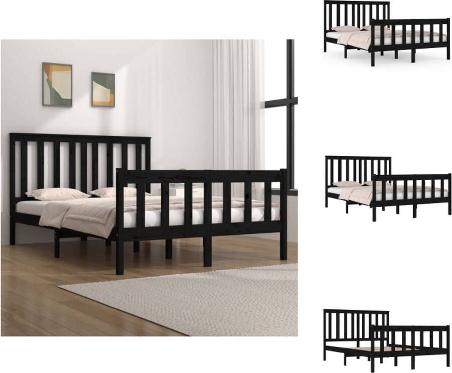 VidaXL Massief Grenenhouten Bedframe Zwart 195.5 x 145.5 x 31 cm Hoofdeind- 146 x 4 x 100 cm Geschikt voor 140 x 190 cm matras Montage vereist Bed - Foto 6