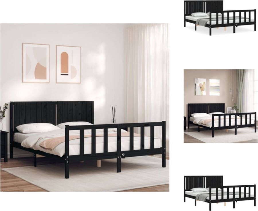 VidaXL Bedframe Zwart Massief Grenenhout 205.5 x 165.5 x 100 cm 160 x 200 cm matras niet inbegrepen Bed