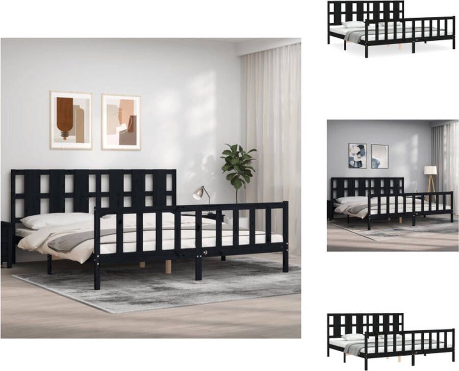 VidaXL Bedframe Zwart Massief Grenenhout 205.5 x 185.5 x 100 cm Functioneel Hoofd- en Voeteneinde Bed