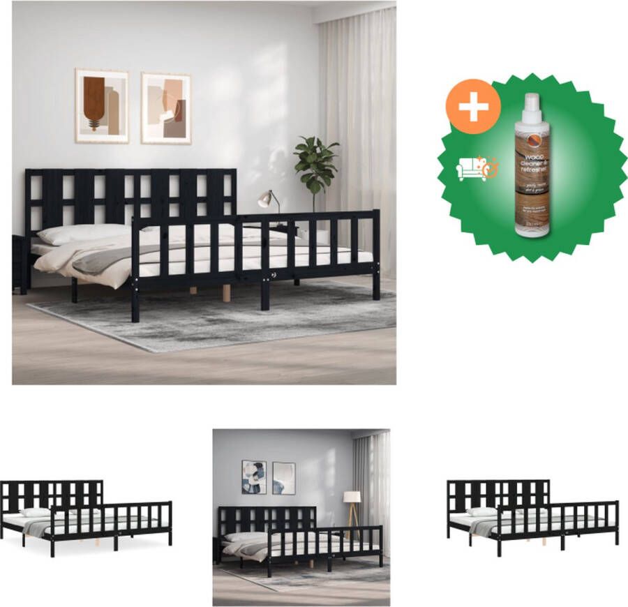 VidaXL Bedframe Massief Grenenhout Zwart 206 x 185.5 x 100 cm Multiplex Lattenbodem Functioneel Hoofd- en Voeteneinde Bed Inclusief Houtreiniger en verfrisser