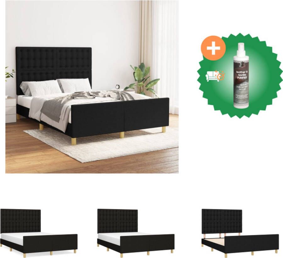 vidaXL Bedframe Zwart Stoffen Hoofdbord Verstelbaar en Duurzaam Ondersteund met Stevige Poten Geschikt voor 140 x 190 cm Matras 193 x 146 x 118 128 cm (L x B x H) Bed Inclusief Reiniger