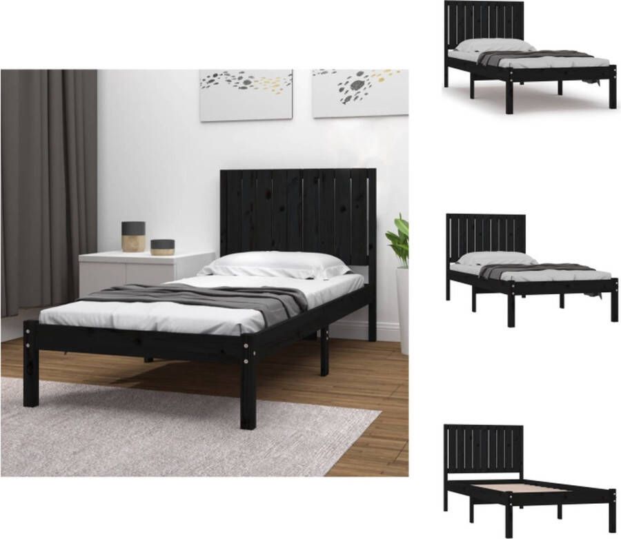 vidaXL Bedframe Zwarte Grenenhout 195.5 x 95.5 x 31 cm Stevig en stabiel Comfortabel hoofdeinde Bed
