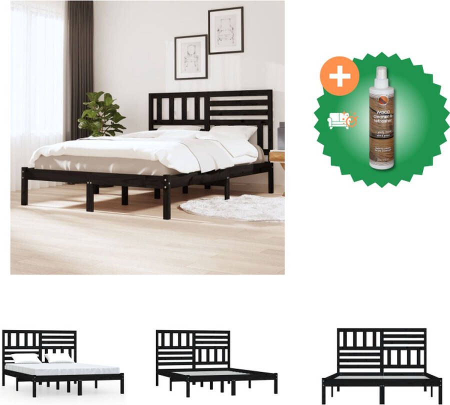 VidaXL Bedframe massief grenenhout zwart 150x200 cm 5FT king size Bed Inclusief Houtreiniger en verfrisser - Foto 2