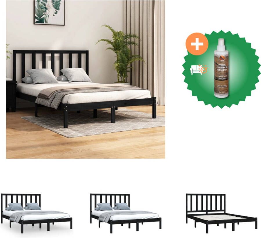 VidaXL Bedframe Zwarte Houten Massief Grenenhout 195.5x140.5x100 cm 135x190 cm Stabiel en Comfortabel Matras Niet Inbegrepen Bed Inclusief Houtreiniger en verfrisser