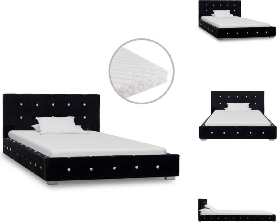 VidaXL Bedframe Zwarte kleur Gepoedercoat ijzeren frame MDF multiplex Gepoedercoate stalen poten 214.5 x 104 x 64 cm (L x B x H) Matras- Wit 200 x 90 x 17 cm (L x B x H) Wasbare gevoerde hoes Polyester Bed